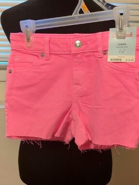 Cat & Jack Girls' Pink Frayed Hem Cotton Stretch Shorts - Adjustable Waist M(8)
